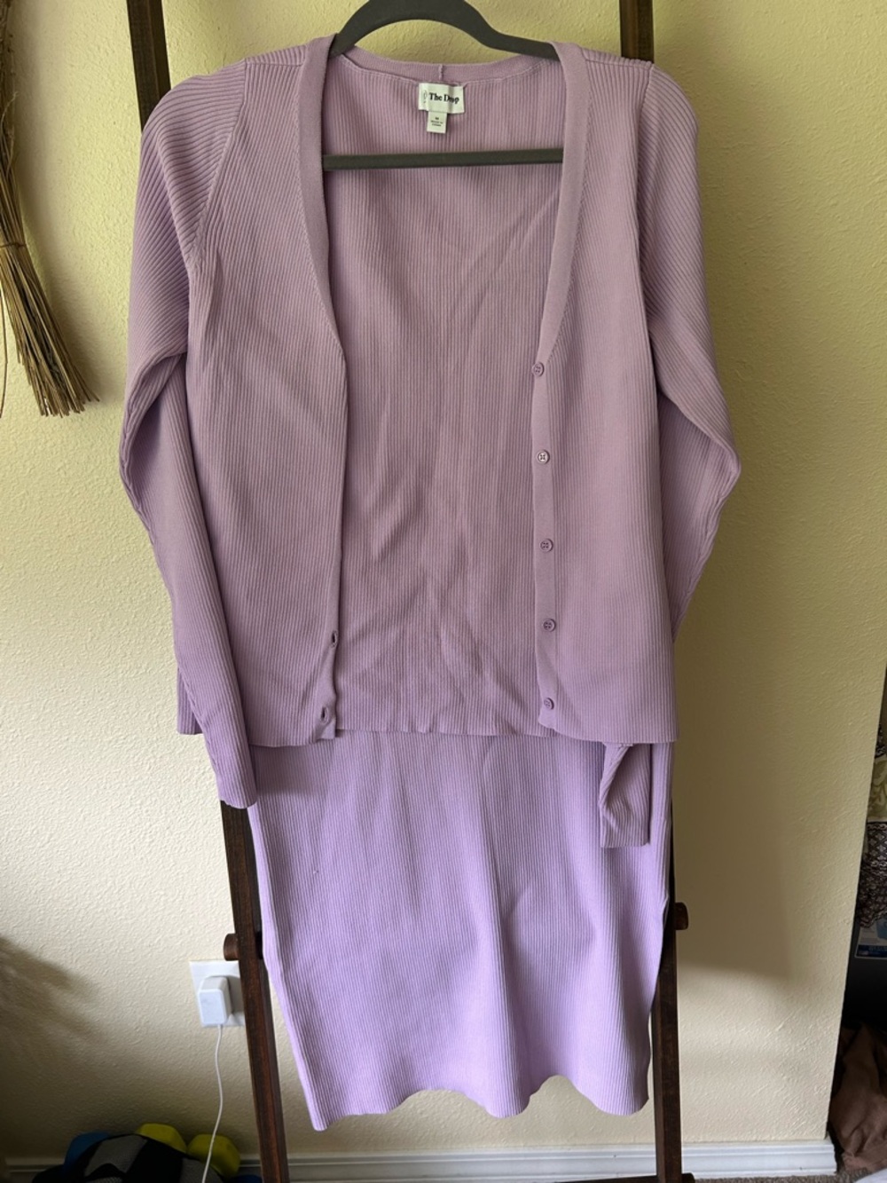 The Drop Women’s Ribbed Midi Skirt and Cardigan Set in Lavender